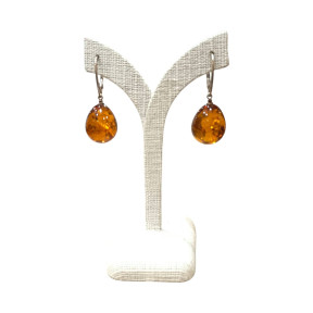Boucles Ambre Cognac boules Argent 925