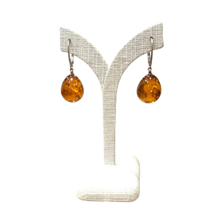 Boucles Ambre Cognac boules Argent 925