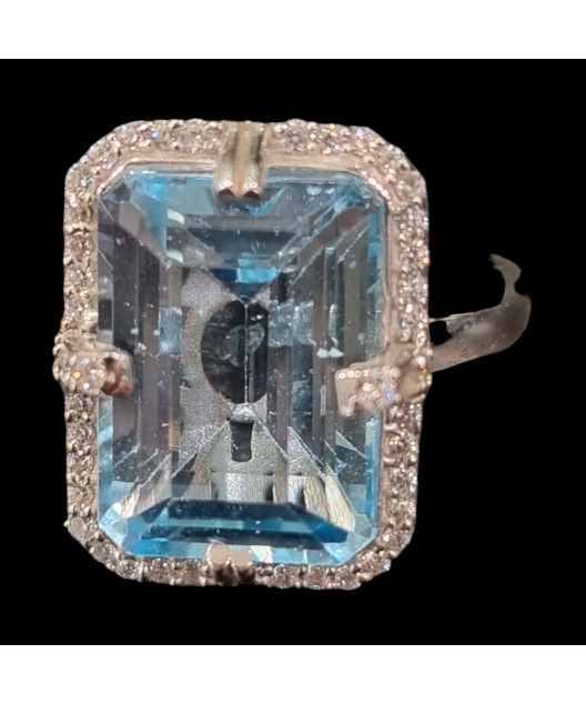 Bague Topaze bleue argent 925 Taille 58