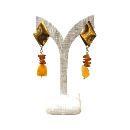 Boucles Ambre Cognac et Miel Argent 925