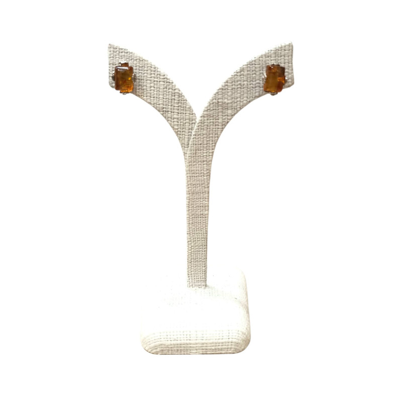 Boucles Ambre Cognac Rectangles Argent 925