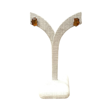 Boucles Ambre Cognac Rectangles Argent 925