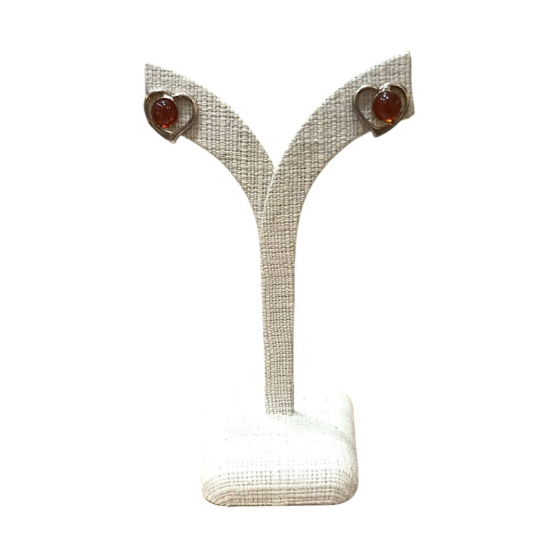 Boucles Ambre Cognac Cœur Argent 925