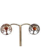 Boucles Ambre Cognac Arbre de vie Argent 925
