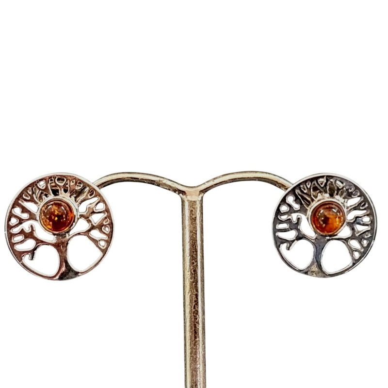 Boucles Ambre Cognac Arbre de vie Argent 925