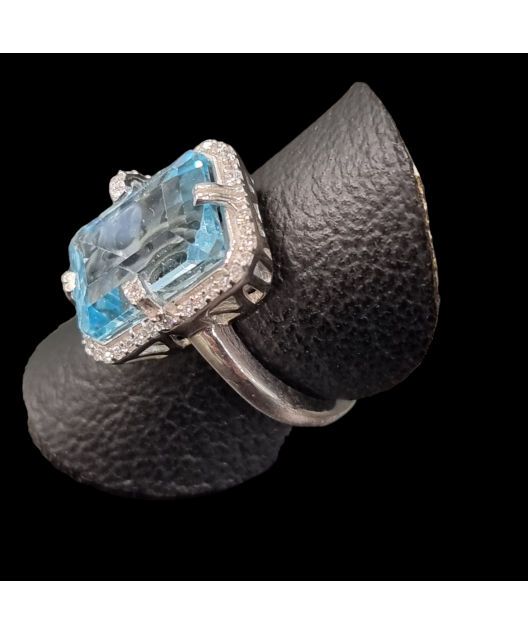 Bague Topaze bleue argent 925 Taille 58