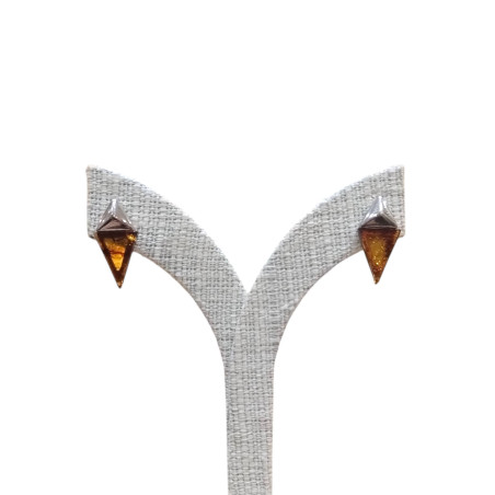 Boucles Ambre Cognac Triangles Argent 925