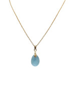 Pendentif Aigue Marine avec Chaîne Plaquée Or 44 + 6 cm