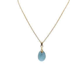 Pendentif Aigue Marine avec Chaîne Plaquée Or 44 + 6 cm