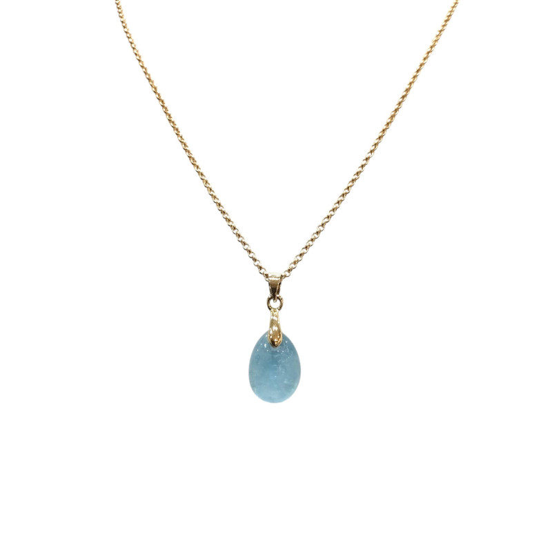 Pendentif Aigue Marine avec Chaîne Plaquée Or 44 + 6 cm