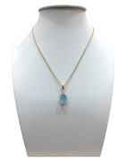 Pendentif Aigue Marine avec Chaîne Plaquée Or 44 + 6 cm