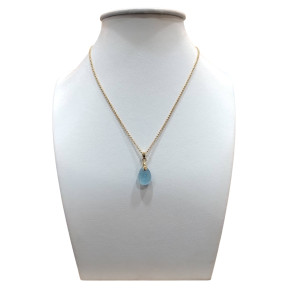 Pendentif Aigue Marine avec Chaîne Plaquée Or 44 + 6 cm