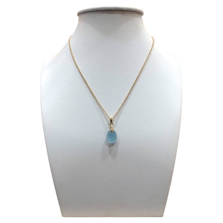 Pendentif Aigue Marine avec Chaîne Plaquée Or 44 + 6 cm