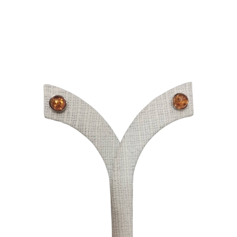 Boucles Ambre Cognac Demi-Boules Argent 925