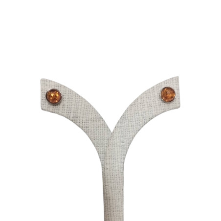 Boucles Ambre Cognac Demi-Boules Argent 925