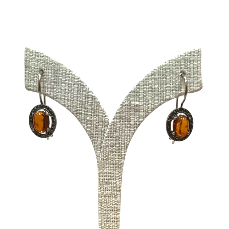 Boucles Ambre Serties et Marcassite Argent 925
