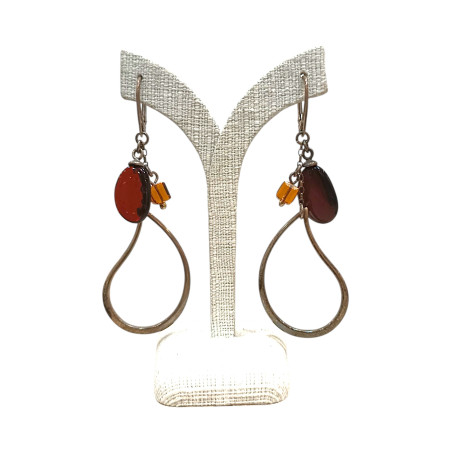 Boucles Ambre Cognac Dark et Light  Argent 925
