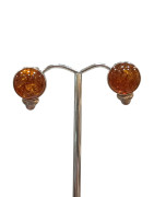 Boucles Ambre Cognac rondes Argent 925