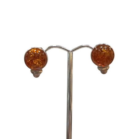 Boucles Ambre Cognac rondes Argent 925