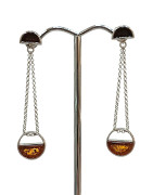 Boucles Ambre Cognac rondes Argent 925