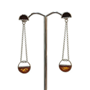 Boucles Ambre Cognac rondes Argent 925