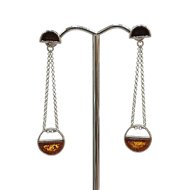 Boucles Ambre Cognac rondes Argent 925