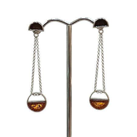 Boucles Ambre Cognac rondes Argent 925