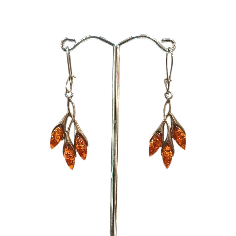 Boucles Ambre feuilles Argent 925
