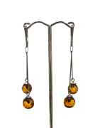 Boucles Ambre Cognac boules Argent 925