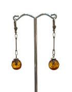 Boucles Ambre Cognac boules Argent 925