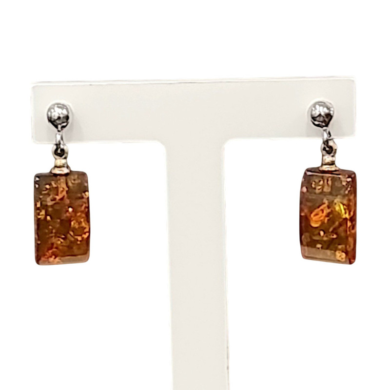 Boucles Ambre Rectangles Argent 925