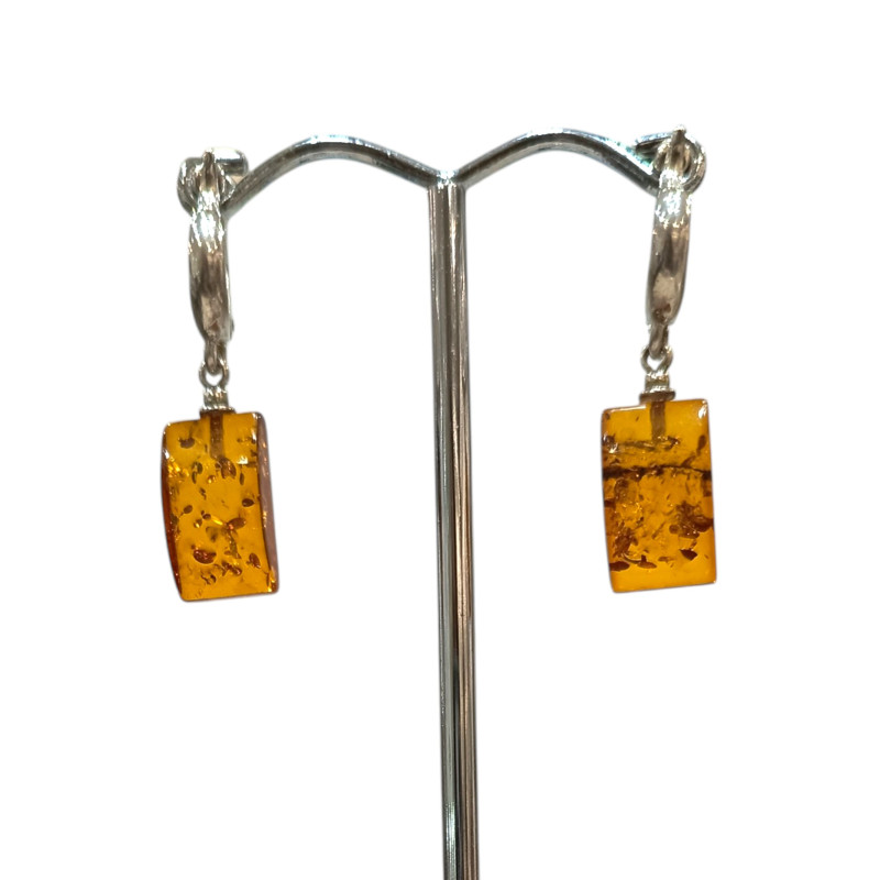 Boucles Ambre Rectangles Argent 925 à Clips