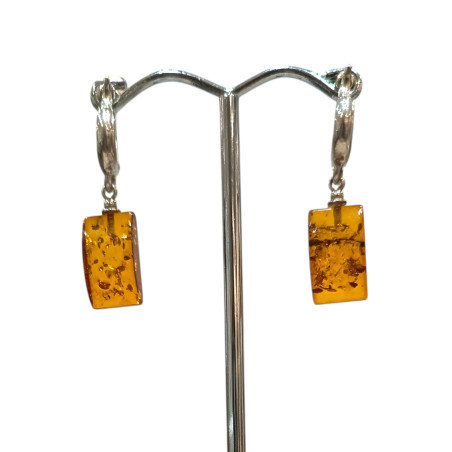 Boucles Ambre Rectangles Argent 925 à Clips