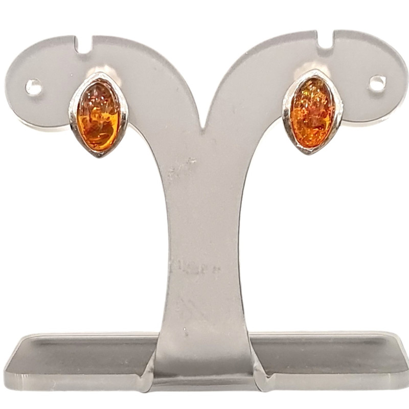 Boucles Ambre Ovales Argent  à Clips