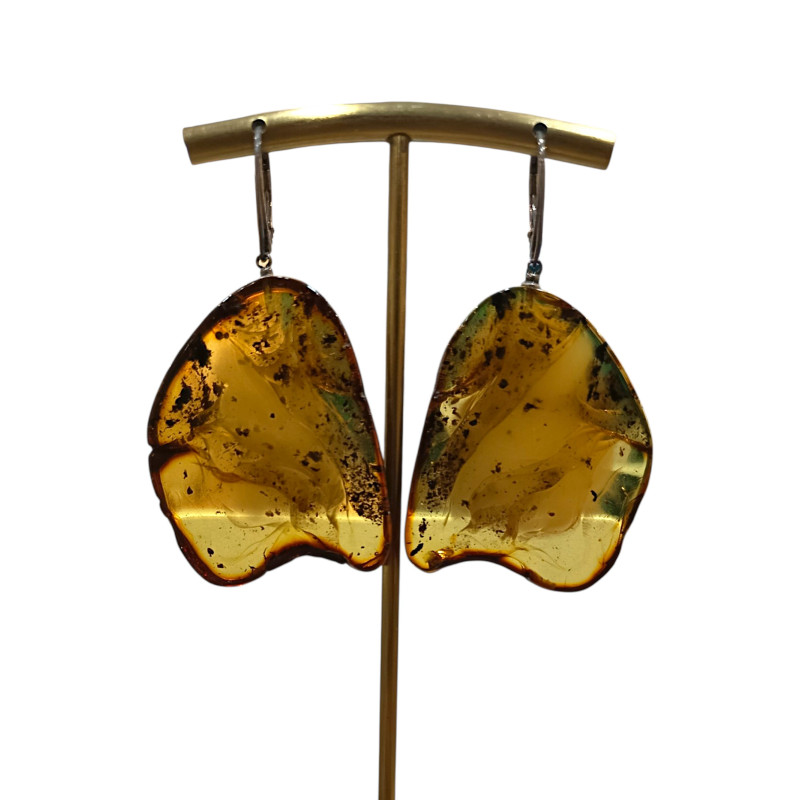 Boucles Ambre brute polie Argent 925
