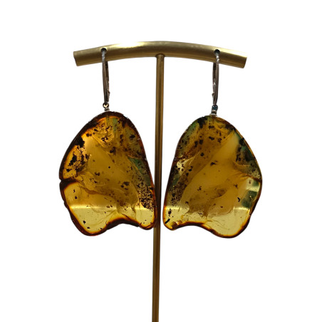 Boucles Ambre brute polie Argent 925