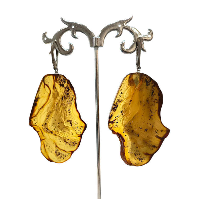 Boucles Ambre brute polie Argent 925