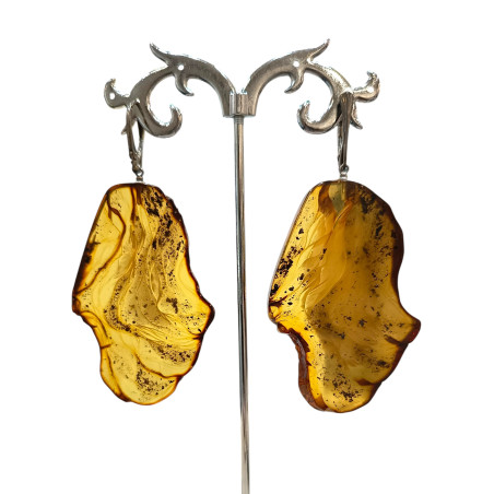 Boucles Ambre brute polie Argent 925