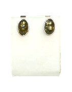 Boucles Ambre Vert Ovales Argent 925 Clou