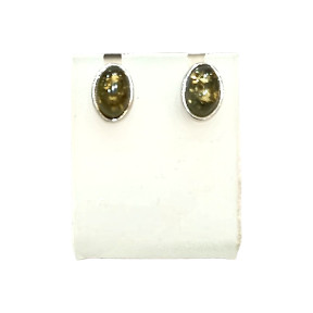 Boucles Ambre végétal Ovales Argent 925 Clou