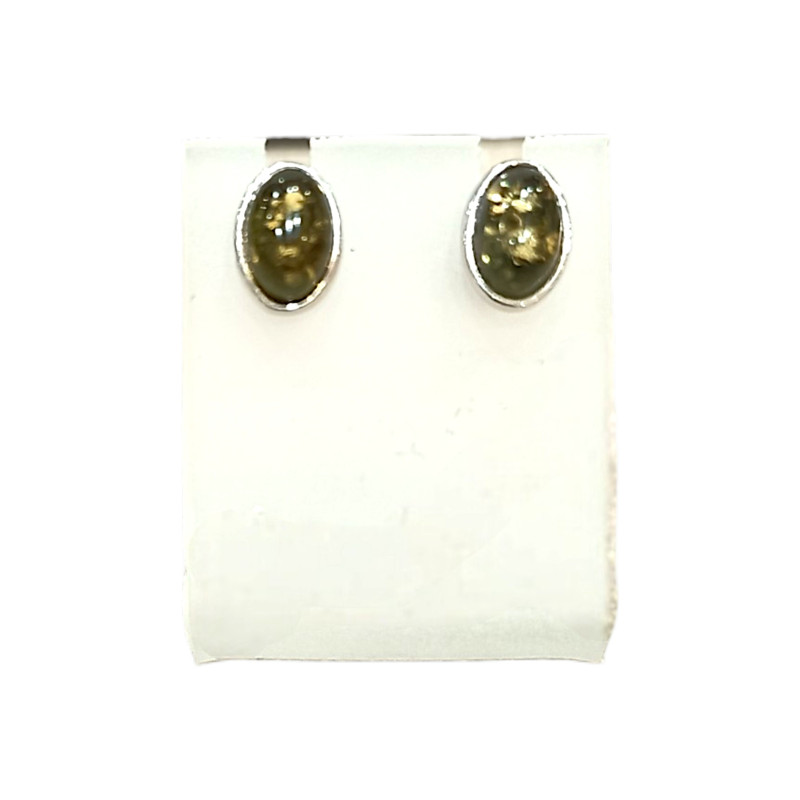 Boucles Ambre végétal Ovales Argent 925 Clou