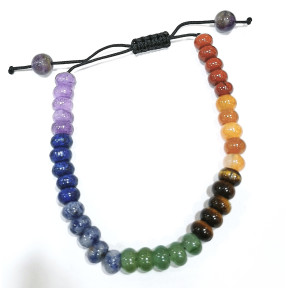 Bracelet 7 Chakras Donuts 6mm sur Cordon Réglable