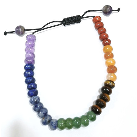 Bracelet 7 Chakras Donuts 6mm sur Cordon Réglable