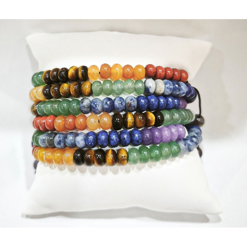 Bracelet 7 Chakras Donuts 6mm sur Cordon Réglable