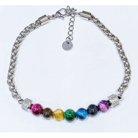 Bracelet 7 Chakras Acier Inox avec Fermoir 19 + 5 cm
