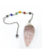 Pendule Quartz Rose 5 cm avec Chaine 7 Chakras 25 cm