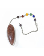 Pendule Quartz Cerise 5 cm avec Chaine 7 Chakras 25 cm