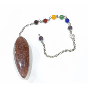 Pendule Quartz Cerise 5 cm avec Chaine 7 Chakras 25 cm