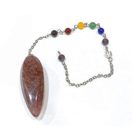 Pendule Quartz Cerise 5 cm avec Chaine 7 Chakras 25 cm