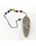 Pendule Quartz Fumé 5 cm avec Chaine 7 Chakras 25 cm